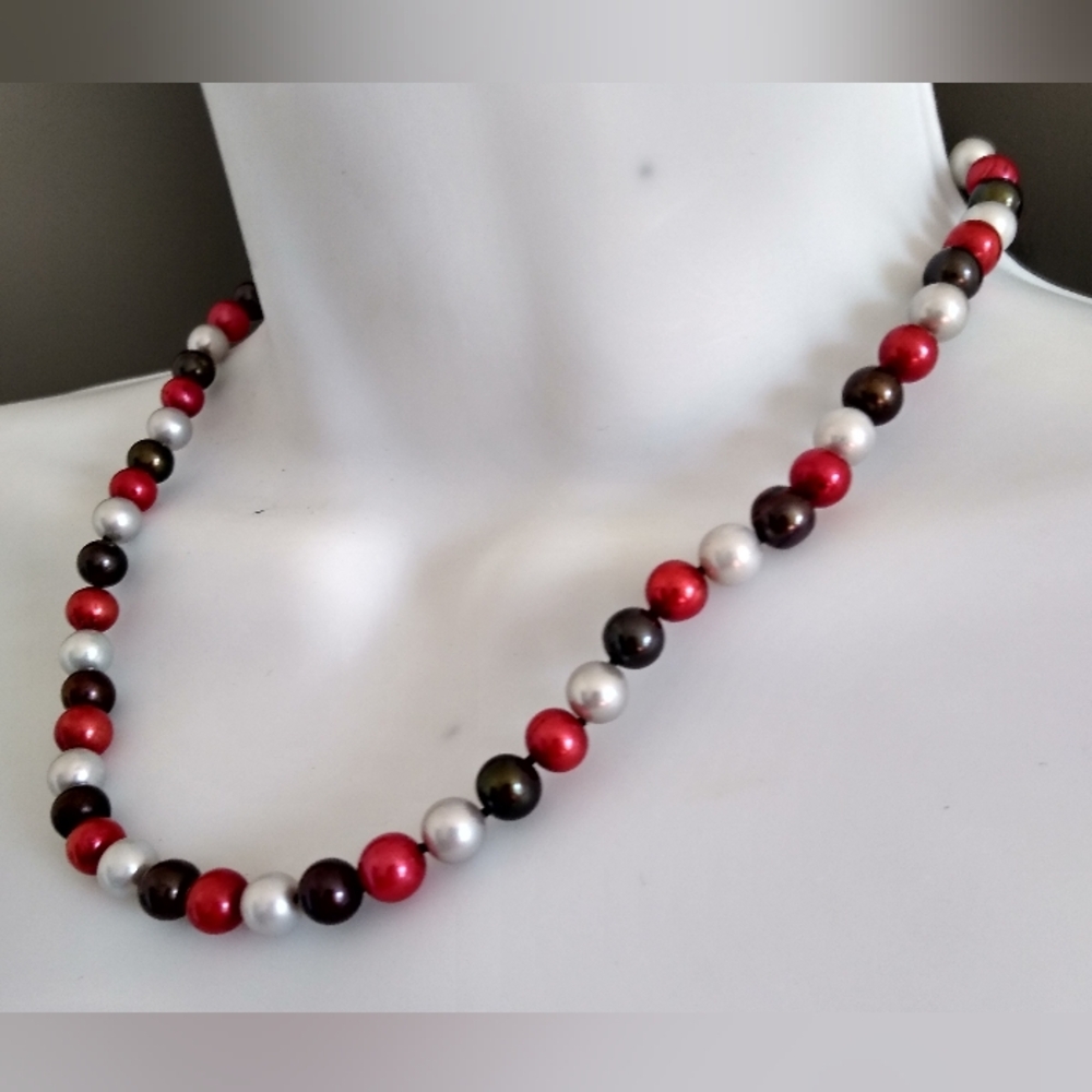 Freshwater Pearl Necklace, rare tricolor!